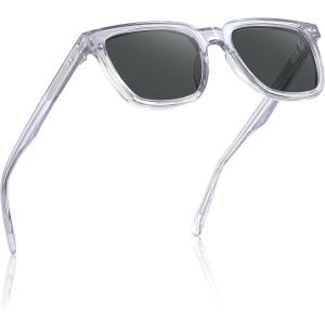 CARFIA Retro Acetate Polarized Sunglasses for Men UV Protection Square Classic Eyewear for Driving Outdoor(4. Bright White Frame + Gray Lenses)