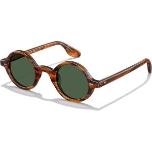 CARFIA Retro Acetate Small Face Polarized Sunglasses for Men Cool Classic Round Sun Glasses CA2501(R2-1. Brown Striped Frame Green Lens)