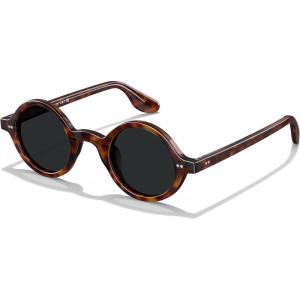 CARFIA Retro Acetate Small Face Polarized Sunglasses for Men Cool Classic Round Sun Glasses CA2501(R2-2. Black Lens)