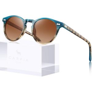 CARFIA Retro Polarized Sunglasses for Women UV Protection Acetate Classic Vintage Style Round Shades(1.new Fashion Two-tone Gradient Brown Lens)