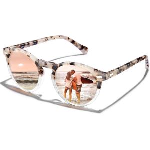 CARFIA Retro Polarized Sunglasses for Women UV Protection Acetate Classic Vintage Style Round Shades(2-pink Tortoise Frame Pink Mirror)