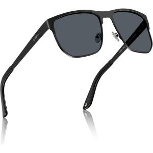 CARFIA Square Driving Polarized Sunglasses for Men Spring Hinge Eyewear CA5227(1. Black Frame Grey Lens)