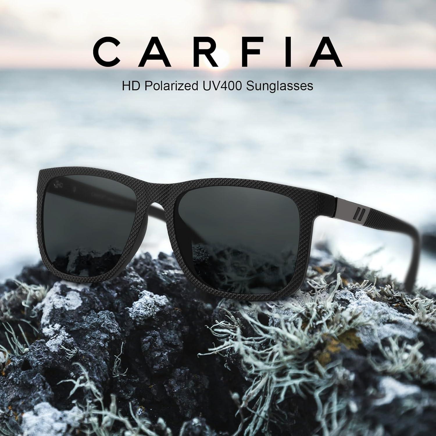 imageCARFIA TR90 Spring Flexible Polarized Mens Sunglasses Extremely Lightweight Comfortable Unbreakable Driving Glasses1 Matte Black Frame Grey Lenses