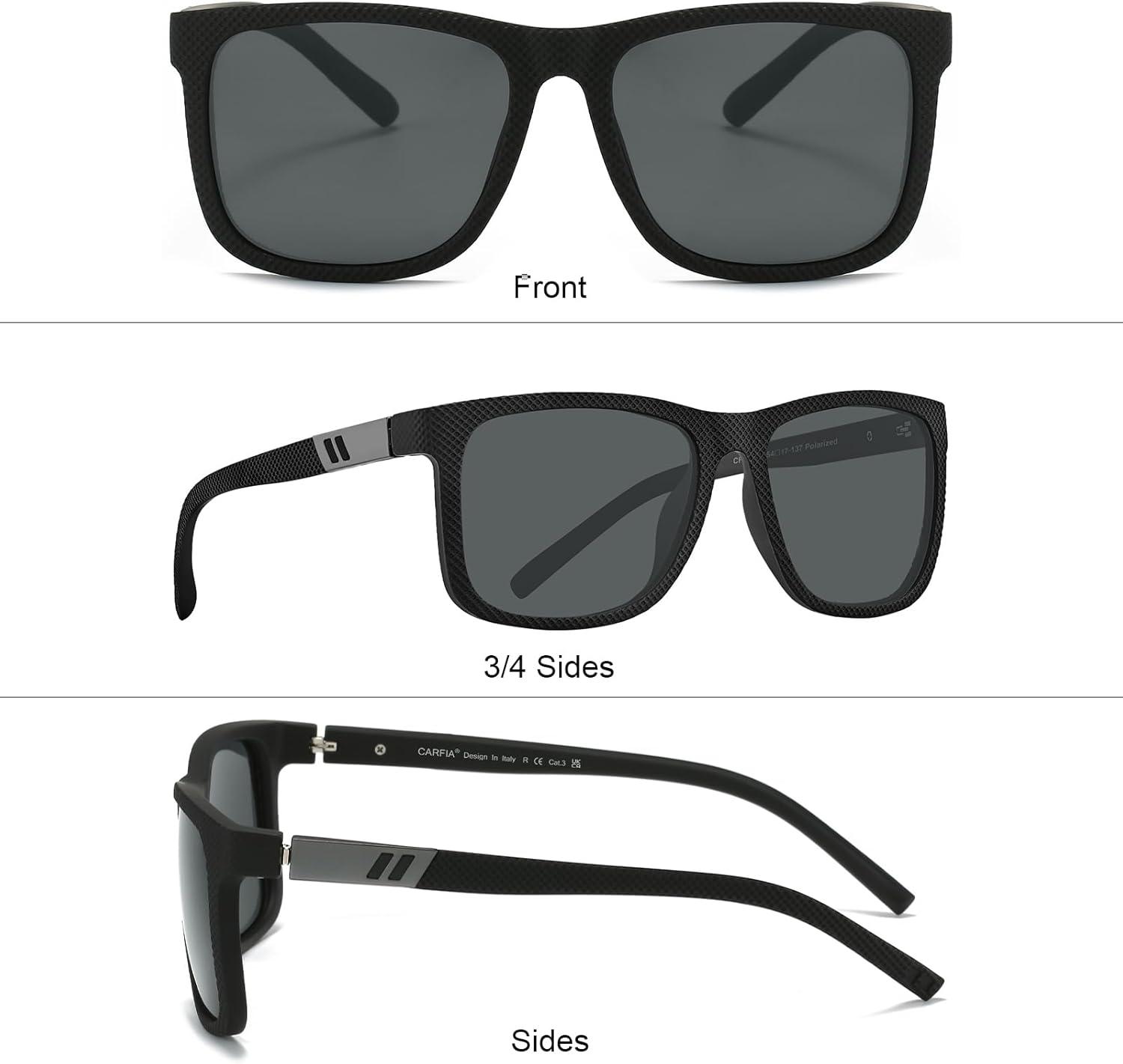 imageCARFIA TR90 Spring Flexible Polarized Mens Sunglasses Extremely Lightweight Comfortable Unbreakable Driving Glasses1 Matte Black Frame Grey Lenses