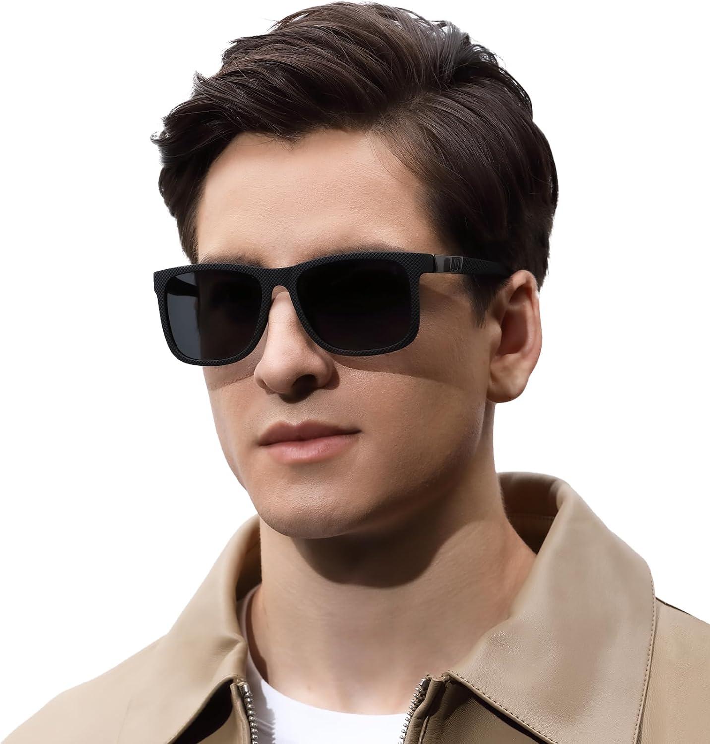 imageCARFIA TR90 Spring Flexible Polarized Mens Sunglasses Extremely Lightweight Comfortable Unbreakable Driving Glasses1 Matte Black Frame Grey Lenses