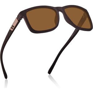 CARFIA TR90 Spring Flexible Polarized Men’s Sunglasses Extremely Lightweight Comfortable Unbreakable Driving Glasses(2. Matte Brown Frame Brown Lenses)