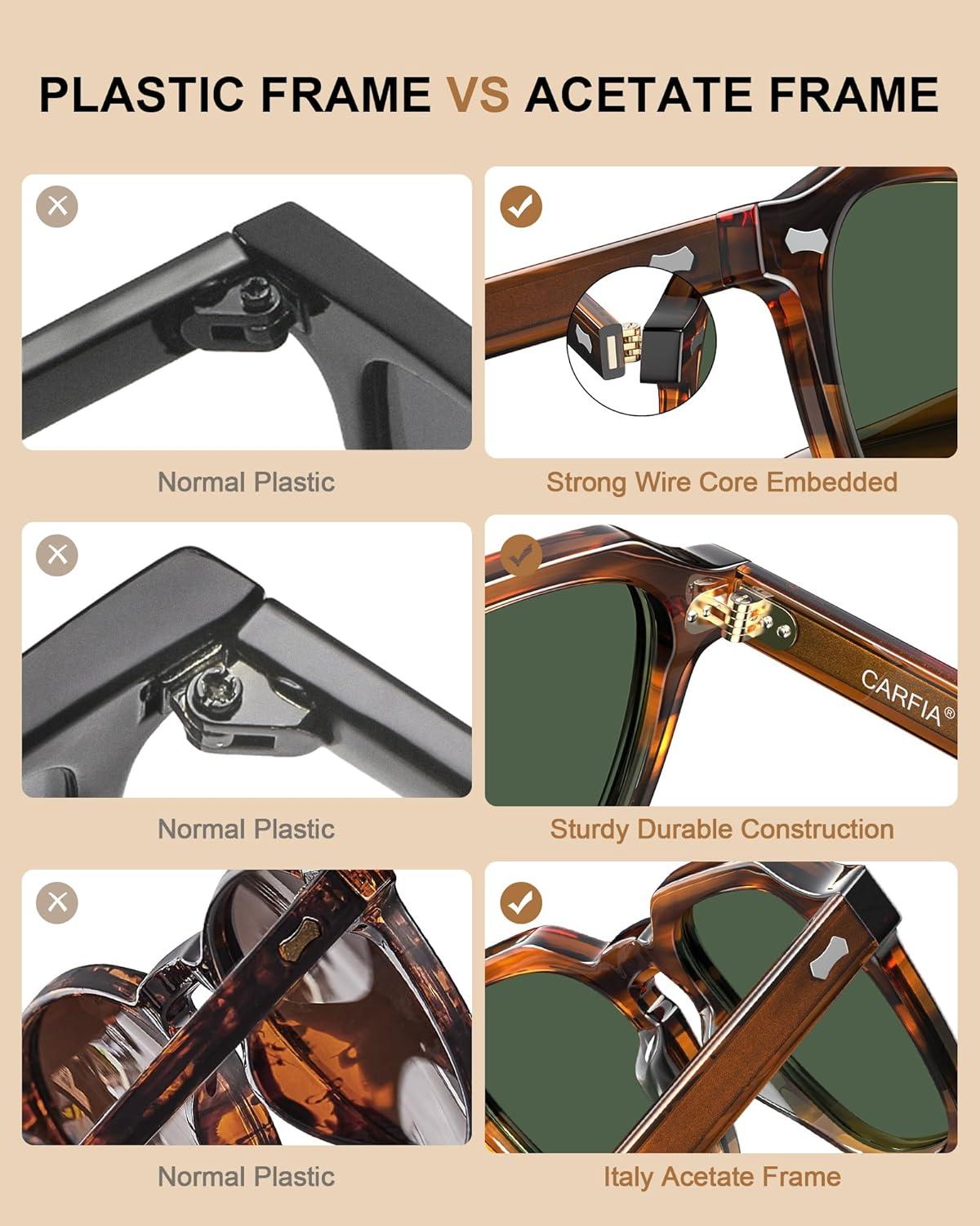 imageCARFIA Polarized Sunglasses for Men UV400 Protection Retro Sun Glasses with Acetate Square Frame for Driving Fishing CA5405A Striped Frame Green Lens