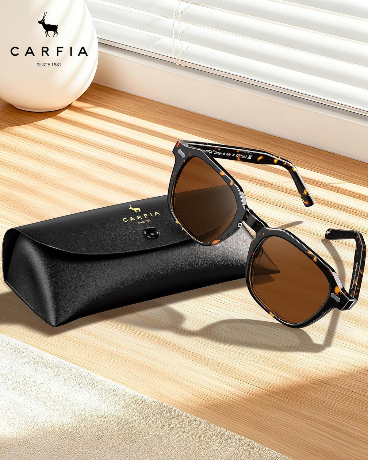 imageCARFIA Polarized Sunglasses for Men UV400 Protection Retro Sun Glasses with Acetate Square Frame for Driving Fishing CA5405C Tortoiseshell Frame Brown Lens