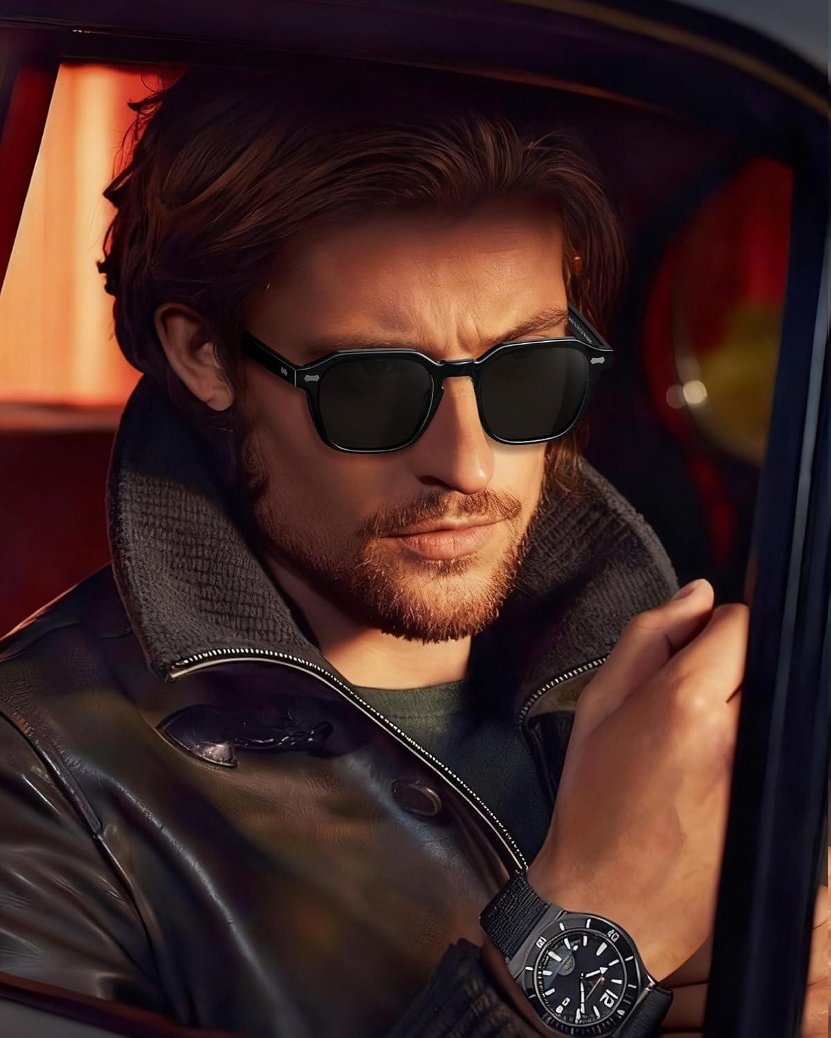 imageCARFIA Polarized Sunglasses for Men UV400 Protection Retro Sun Glasses with Acetate Square Frame for Driving Fishing CA5405D Black Frame Gray Lens