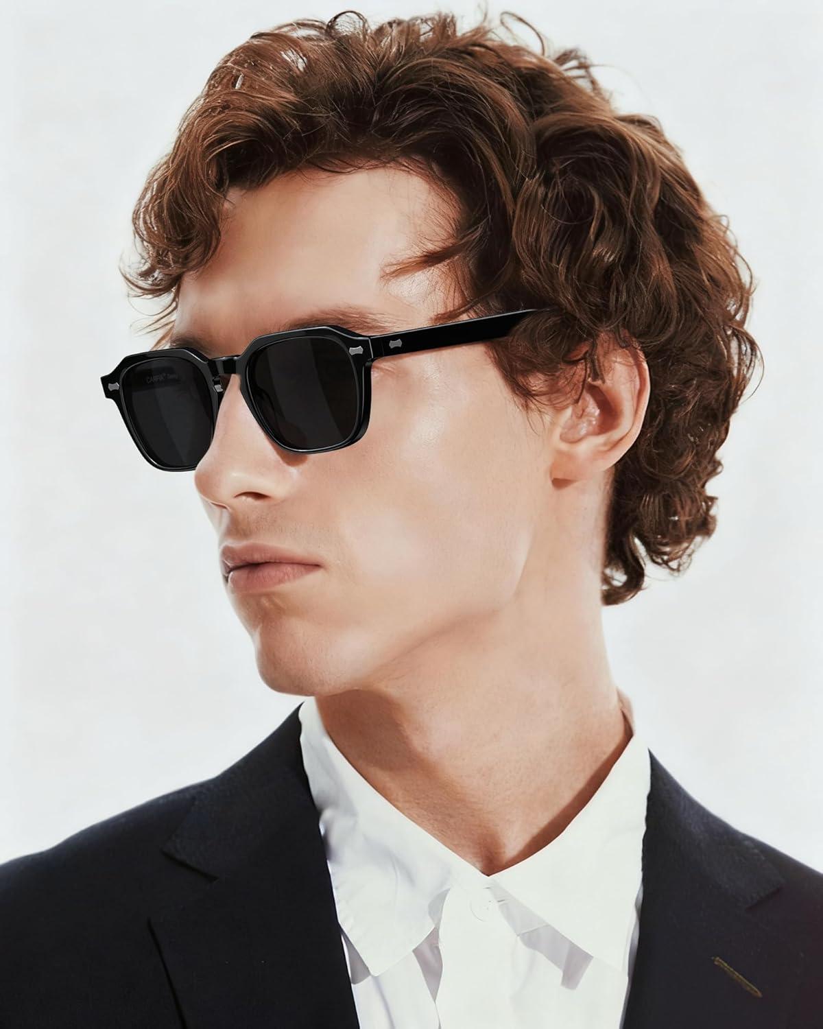 imageCARFIA Polarized Sunglasses for Men UV400 Protection Retro Sun Glasses with Acetate Square Frame for Driving Fishing CA5405D Black Frame Gray Lens