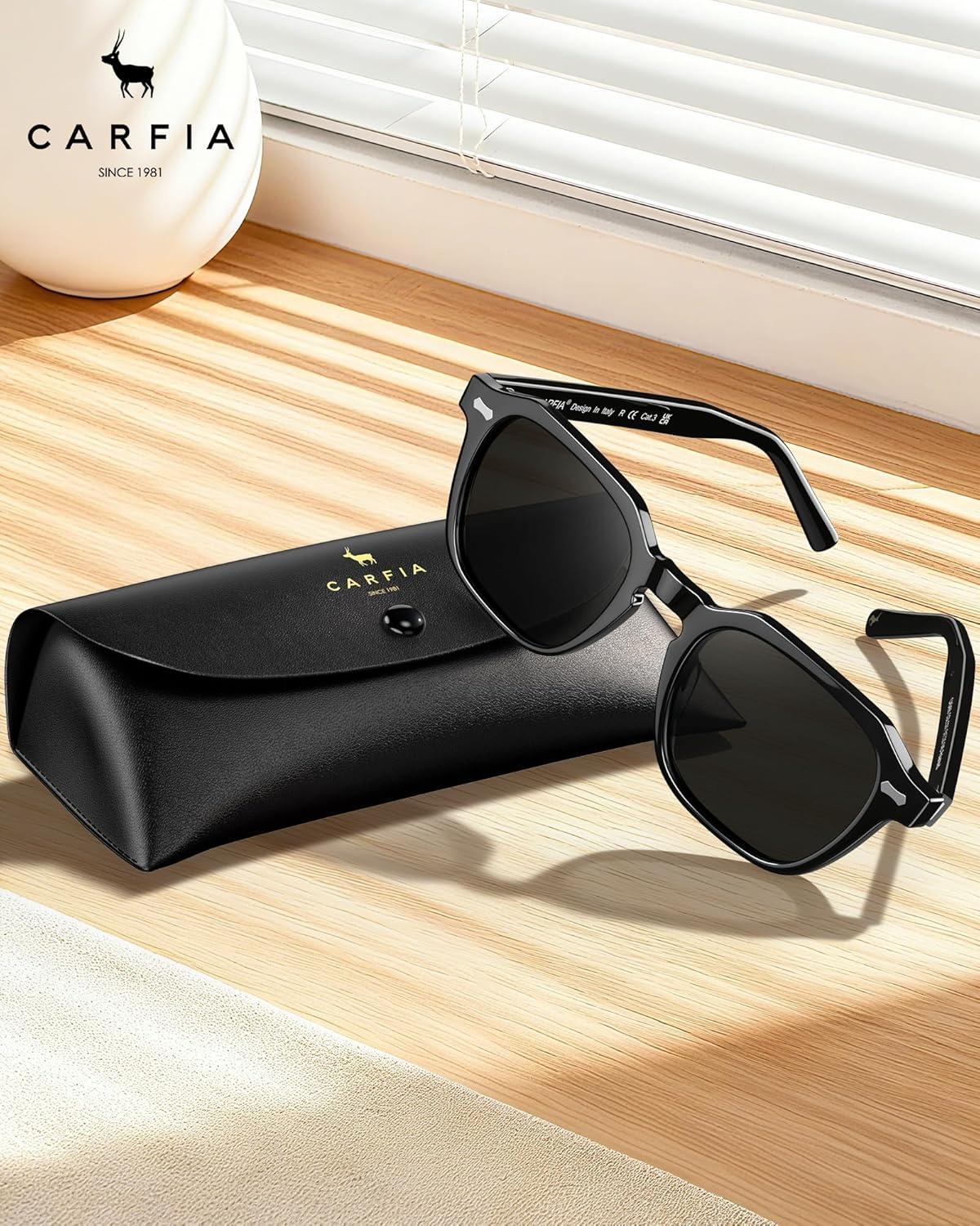imageCARFIA Polarized Sunglasses for Men UV400 Protection Retro Sun Glasses with Acetate Square Frame for Driving Fishing CA5405D Black Frame Gray Lens