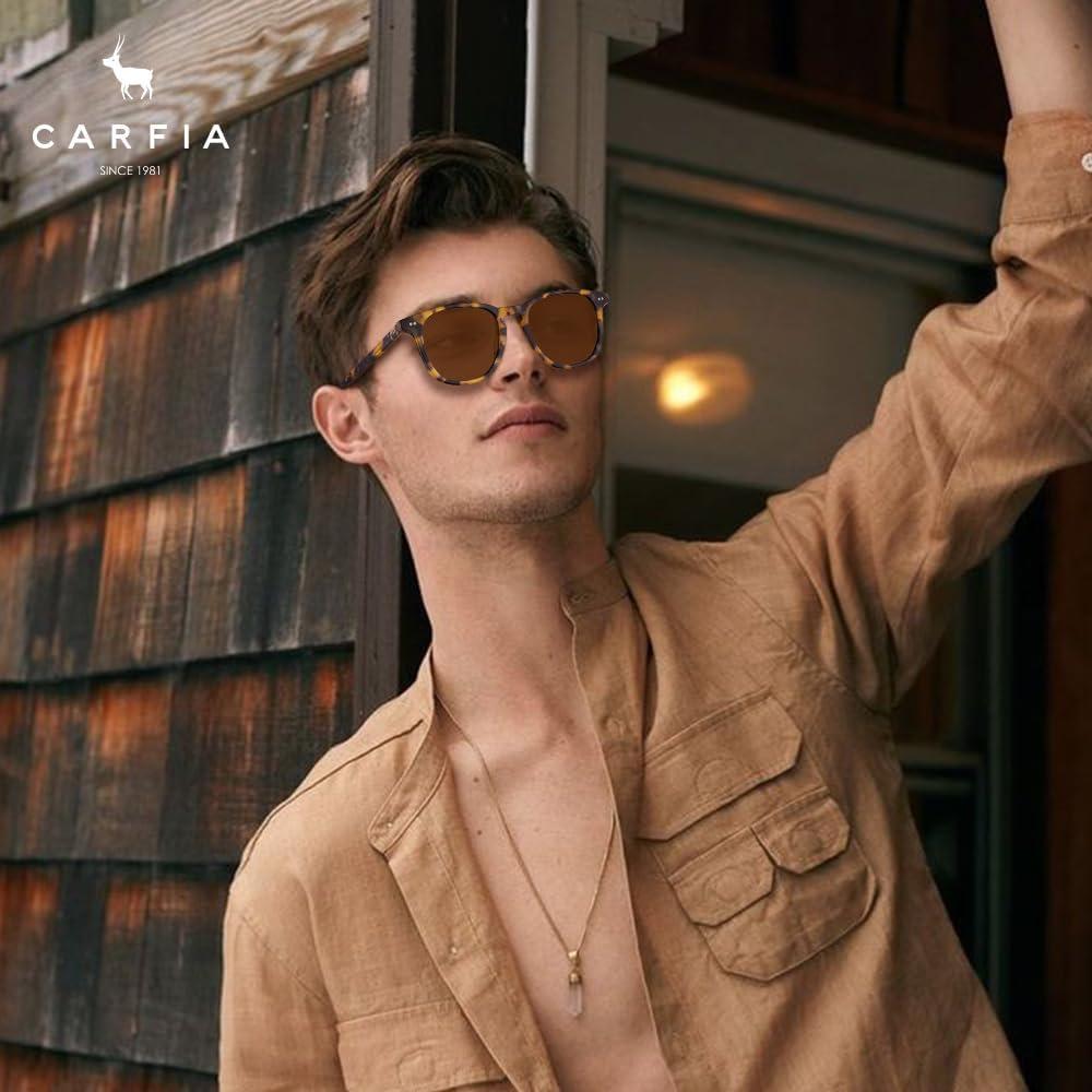 imageCARFIA Retro Cool Acetate Polarized Sunglasses for Men UV Protection Outdoor Fashion Driving Eyewears Male Square Sunnies1 Browntortoise Frame Brown Lens