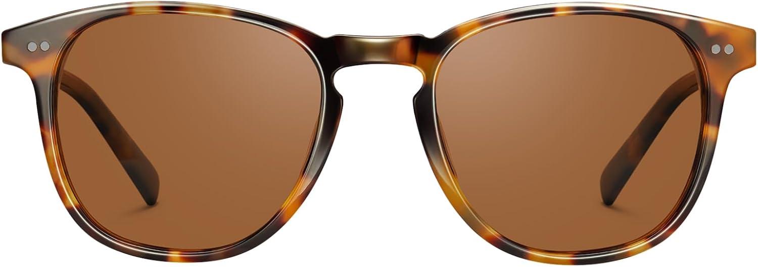 imageCARFIA Retro Cool Acetate Polarized Sunglasses for Men UV Protection Outdoor Fashion Driving Eyewears Male Square Sunnies1 Browntortoise Frame Brown Lens