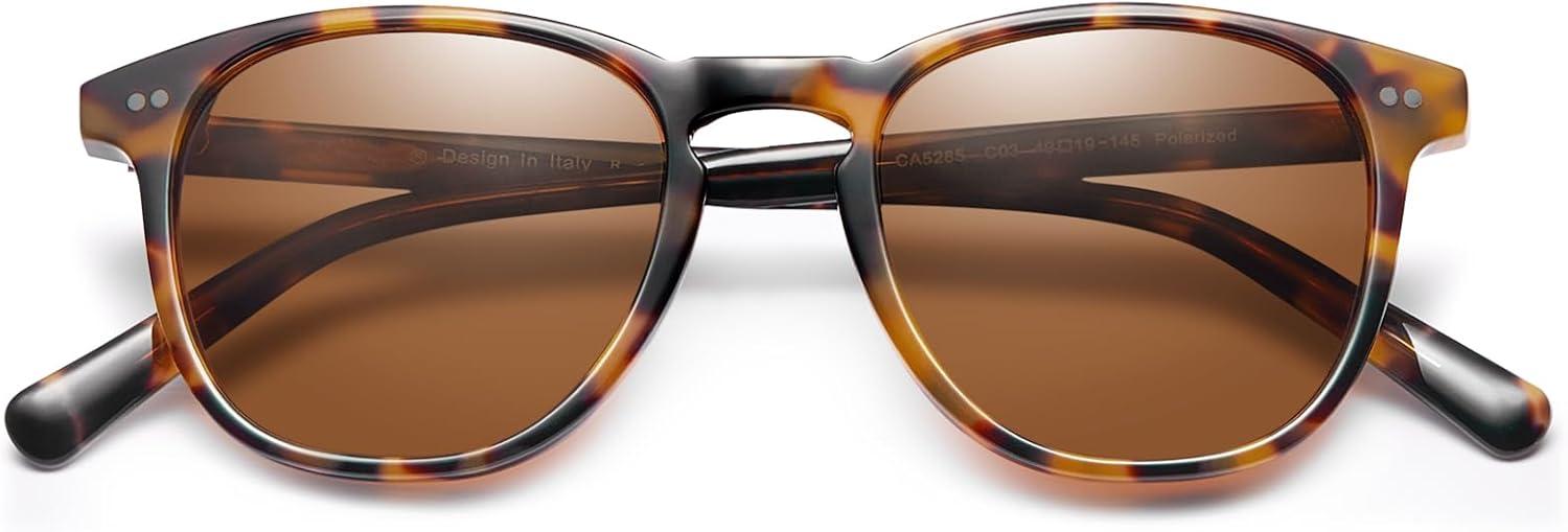 imageCARFIA Retro Cool Acetate Polarized Sunglasses for Men UV Protection Outdoor Fashion Driving Eyewears Male Square Sunnies1 Browntortoise Frame Brown Lens