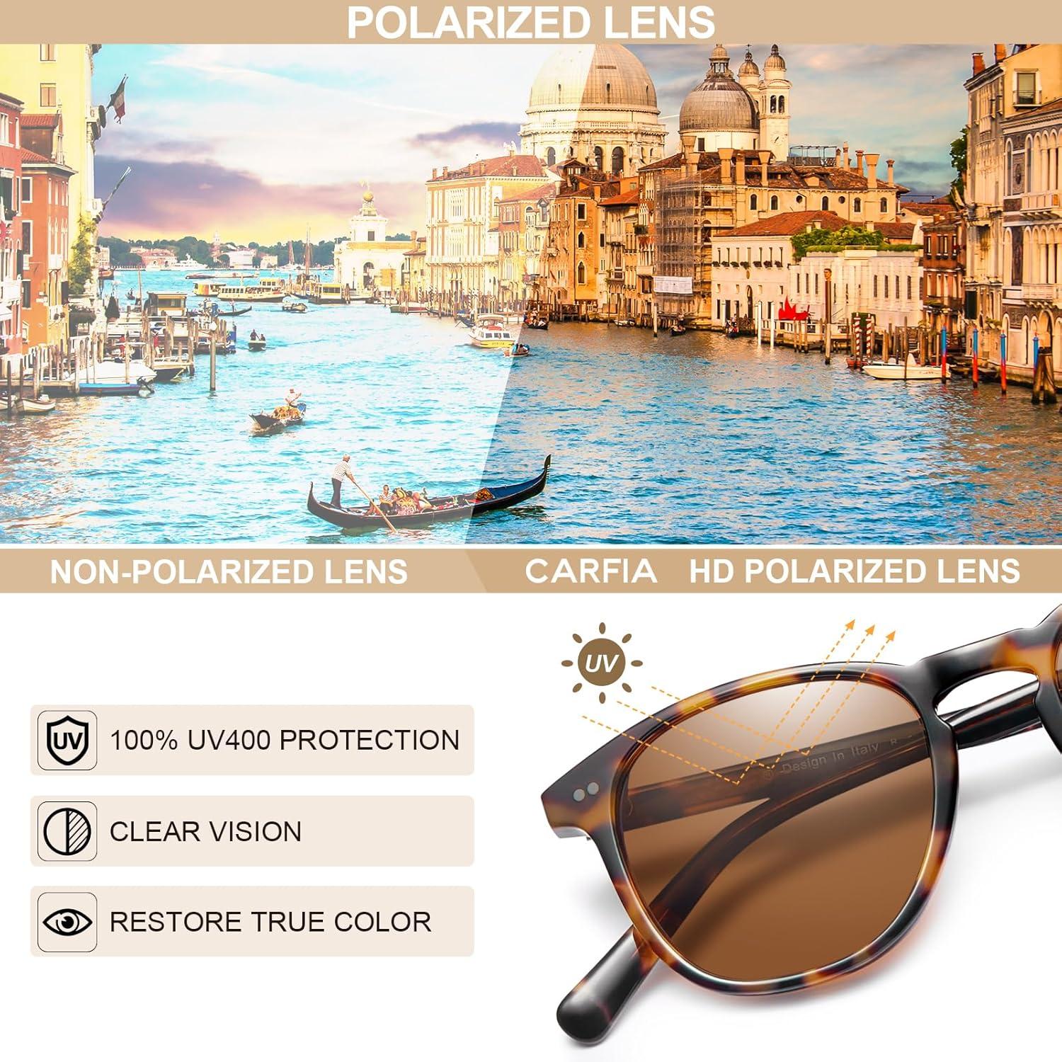 imageCARFIA Retro Cool Acetate Polarized Sunglasses for Men UV Protection Outdoor Fashion Driving Eyewears Male Square Sunnies1 Browntortoise Frame Brown Lens