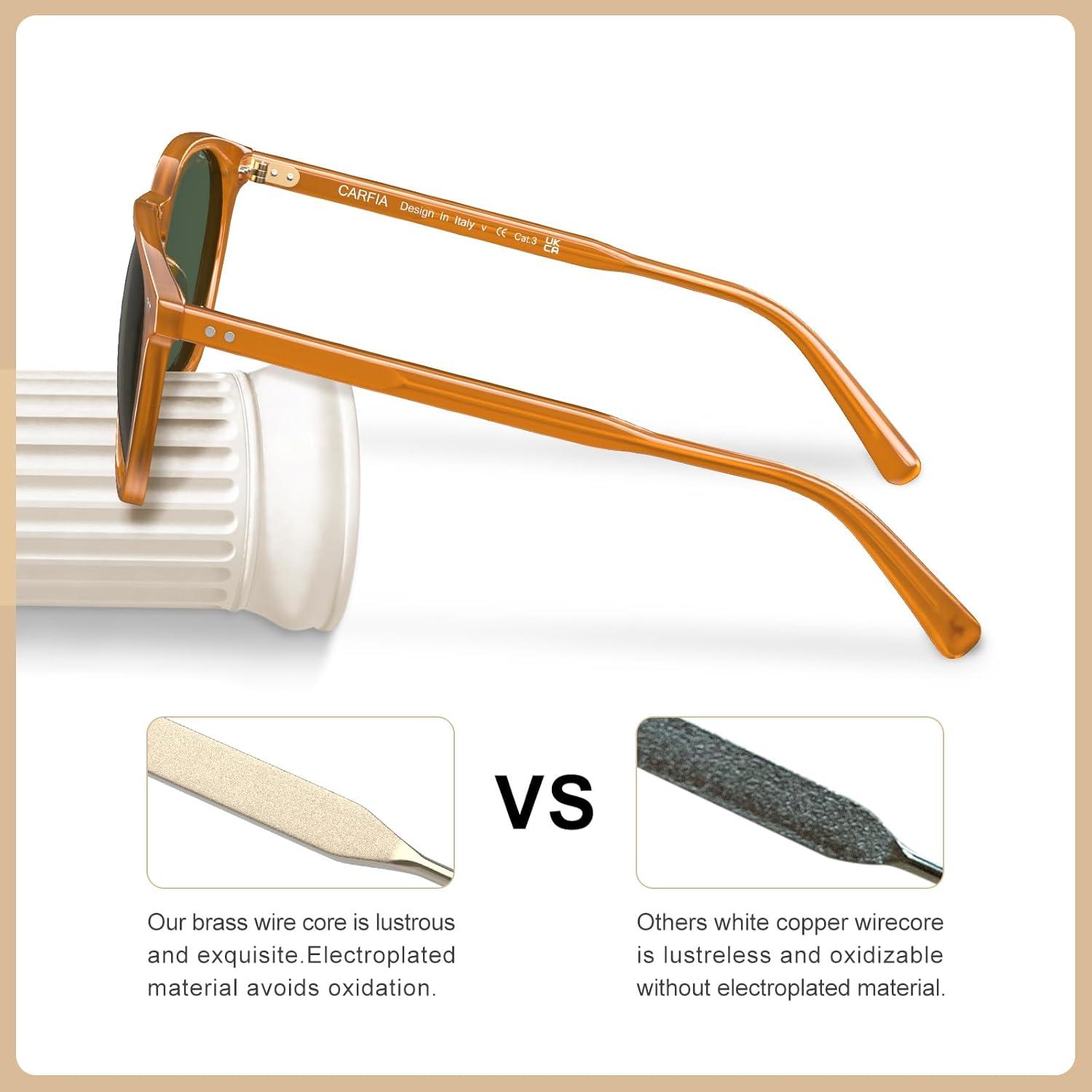 imageCARFIA Retro Cool Acetate Polarized Sunglasses for Men UV Protection Outdoor Fashion Driving Eyewears Male Square Sunnies74 Amber Yellow Frame Green Lens