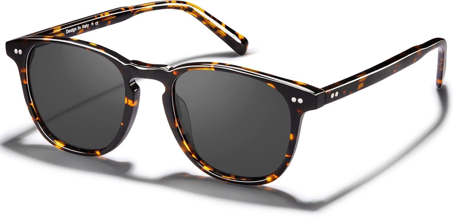 imageCARFIA Retro Cool Acetate Polarized Sunglasses for Men UV Protection Outdoor Fashion Driving Eyewears Male Square Sunnies81 Tortoise Frame Grey Lens