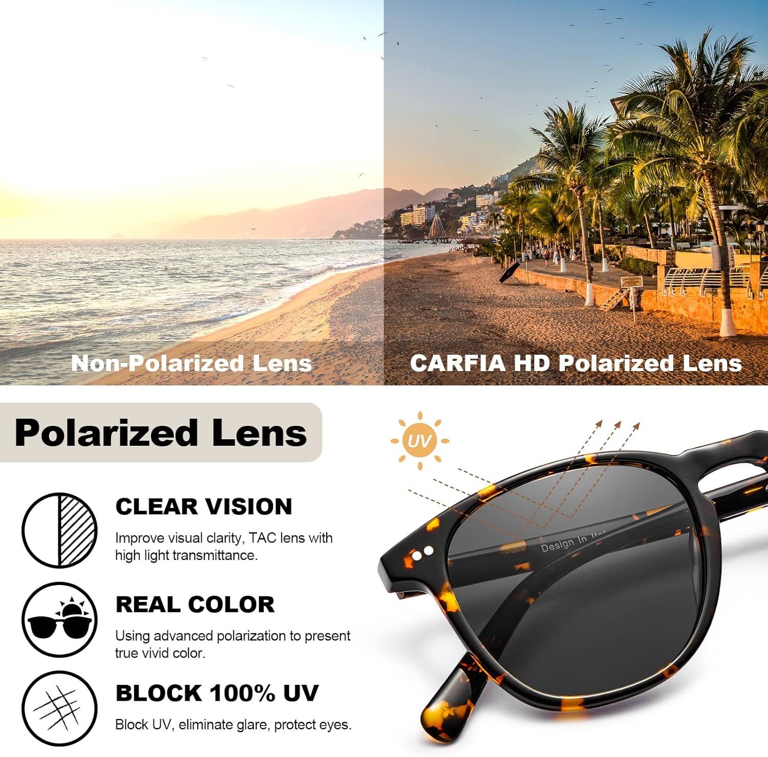 imageCARFIA Retro Cool Acetate Polarized Sunglasses for Men UV Protection Outdoor Fashion Driving Eyewears Male Square Sunnies81 Tortoise Frame Grey Lens