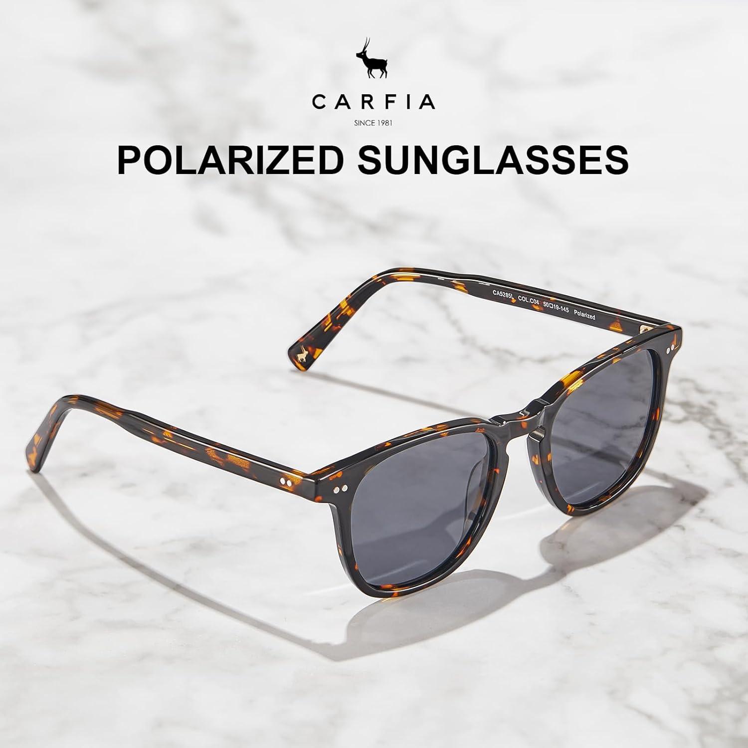 imageCARFIA Retro Cool Acetate Polarized Sunglasses for Men UV Protection Outdoor Fashion Driving Eyewears Male Square Sunnies81 Tortoise Frame Grey Lens