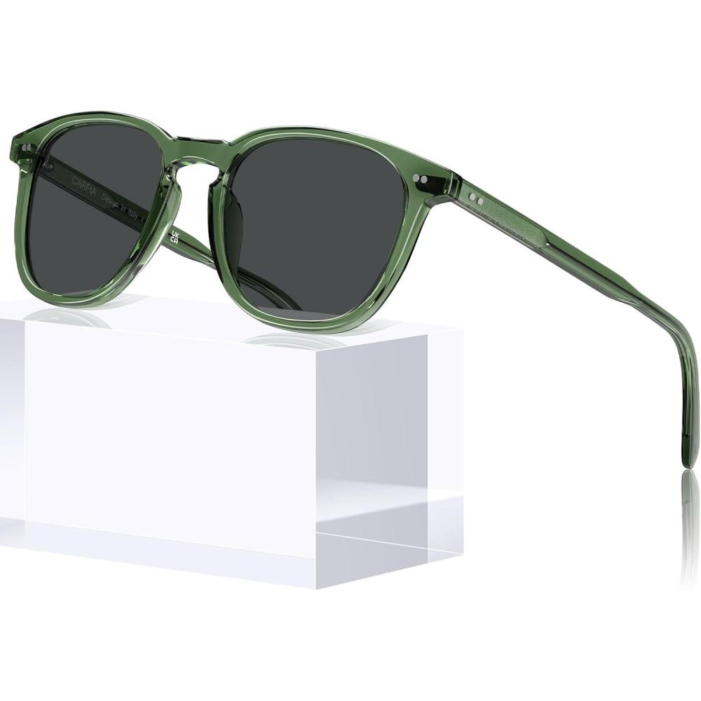 imageCARFIA Retro Cool Acetate Polarized Sunglasses for Men UV Protection Outdoor Fashion Driving Eyewears Male Square Sunnies4 Green Frame Grey Lens