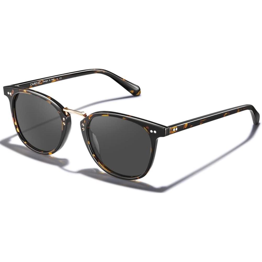 imageCARFIA Small Face Acetate Polarized Sunglasses for Women UV Protection Retro Trendy Eyewear Metal Bridge Brow Ladies Sunnies3 Yellow Tortoise Frame Grey Lens