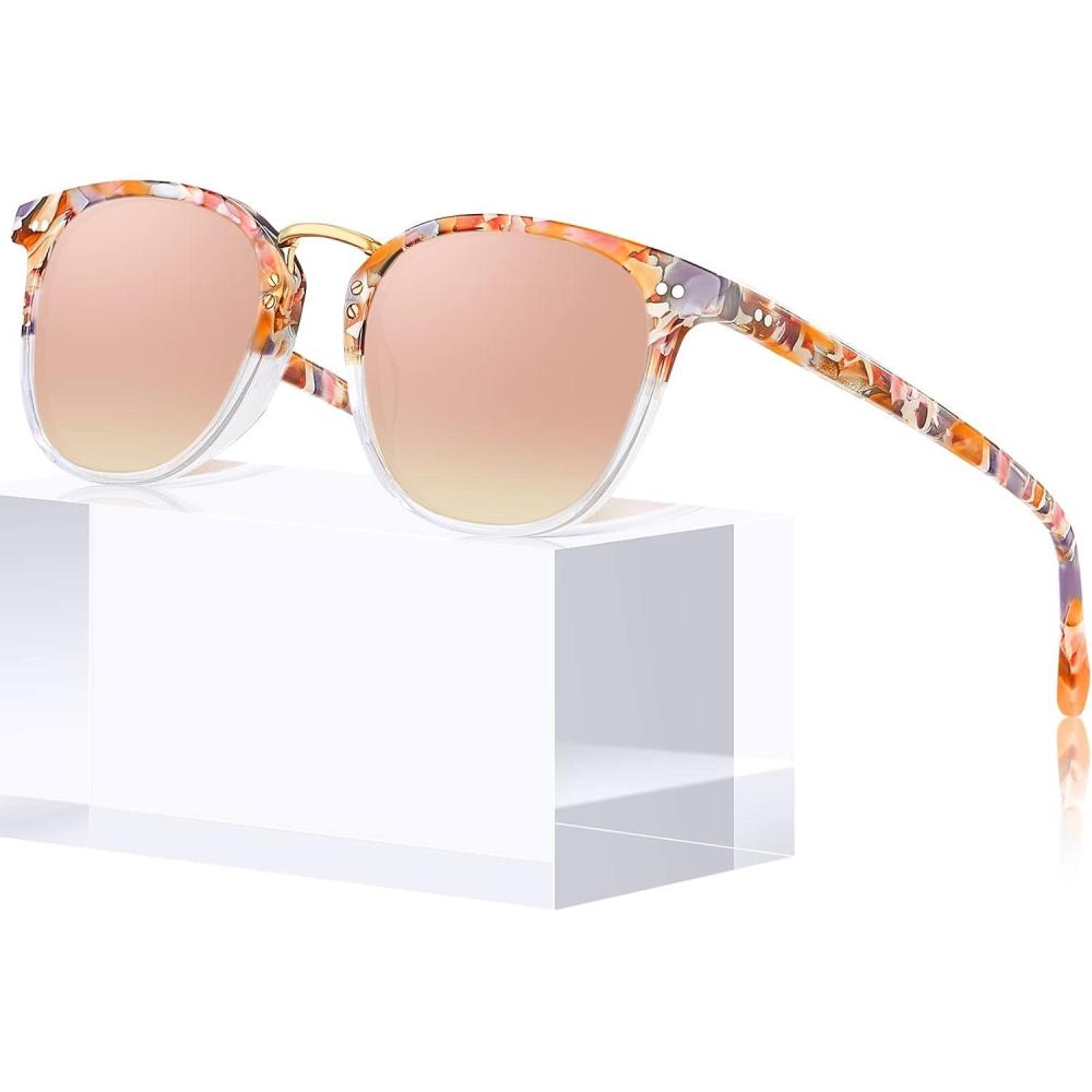 imageCARFIA Small Face Acetate Polarized Sunglasses for Women UV Protection Retro Trendy Eyewear Metal Bridge Brow Ladies Sunnies5 Pink Tortoise Frame Pink Mirror