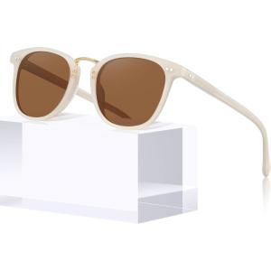 CARFIA Small Face Acetate Polarized Sunglasses for Women UV Protection, Retro Trendy Eyewear Metal Bridge Brow Ladies Sunnies(1. Light Pink Frame Brown Lens)