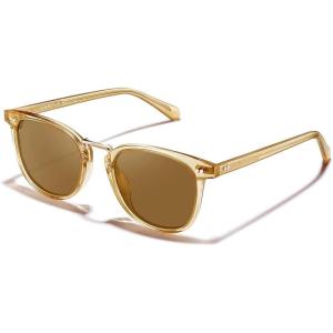 CARFIA Small Face Acetate Polarized Sunglasses for Women UV Protection, Retro Trendy Eyewear Metal Bridge Brow Ladies Sunnies(2. Champagne Frame Brown Lens)