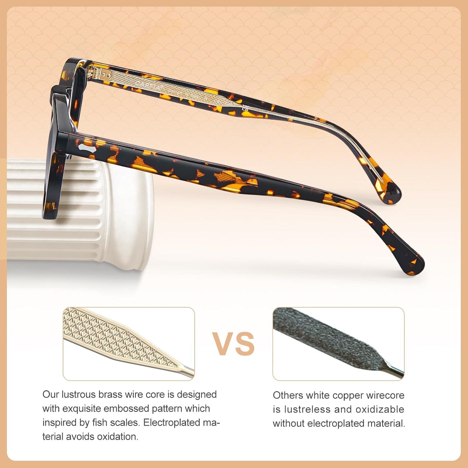 imageCARFIA Cool Retro Acetate Sunglasses for Men Polarized UV Protection Keyhole Round Shades with Embossed Pattern Wire Core2 Tortoise Frame Grey Lens