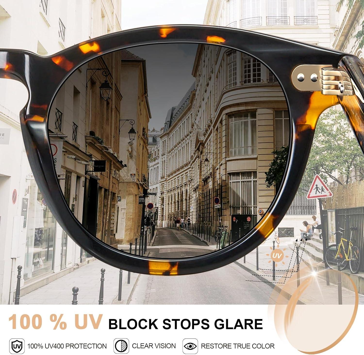 imageCARFIA Cool Retro Acetate Sunglasses for Men Polarized UV Protection Keyhole Round Shades with Embossed Pattern Wire Core2 Tortoise Frame Grey Lens