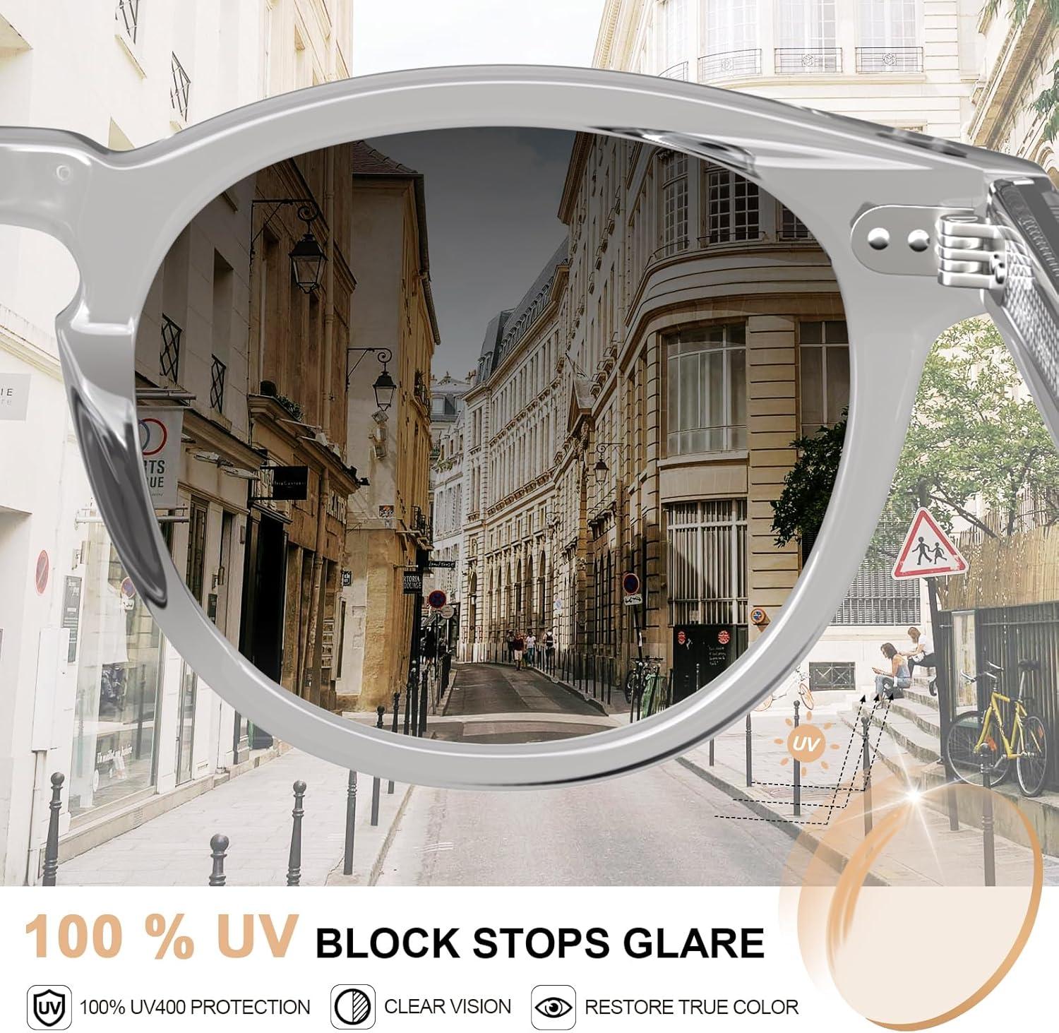 imageCARFIA Cool Retro Acetate Sunglasses for Men Polarized UV Protection Keyhole Round Shades with Embossed Pattern Wire Core4 Transparent Grey Frame Gradient Grey Lens