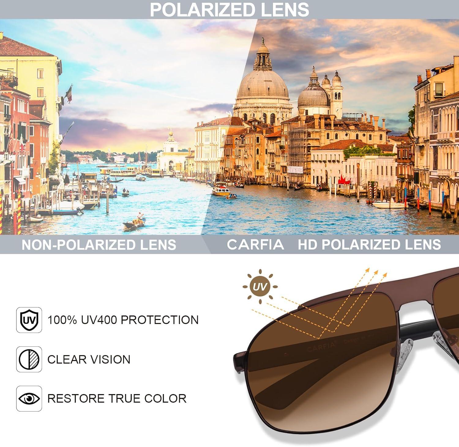 imageCARFIA Large Curved Cool Polarized Sunglasses for Men UV Protection Lightweight Metal Frame Outdoor Trendy Driving Sunnies2 Matted Brown Frame Gradient Brown Lens