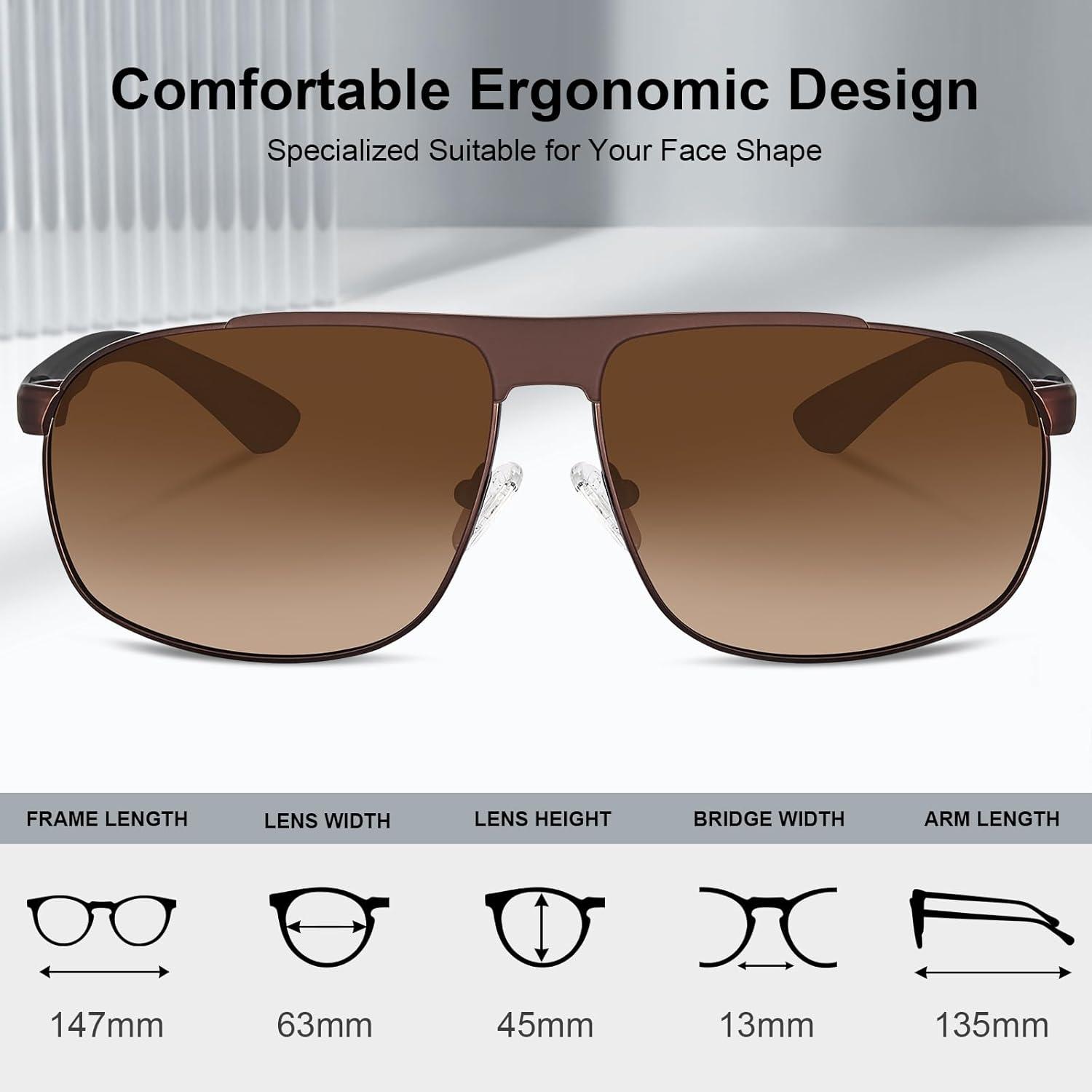 imageCARFIA Large Curved Cool Polarized Sunglasses for Men UV Protection Lightweight Metal Frame Outdoor Trendy Driving Sunnies2 Matted Brown Frame Gradient Brown Lens