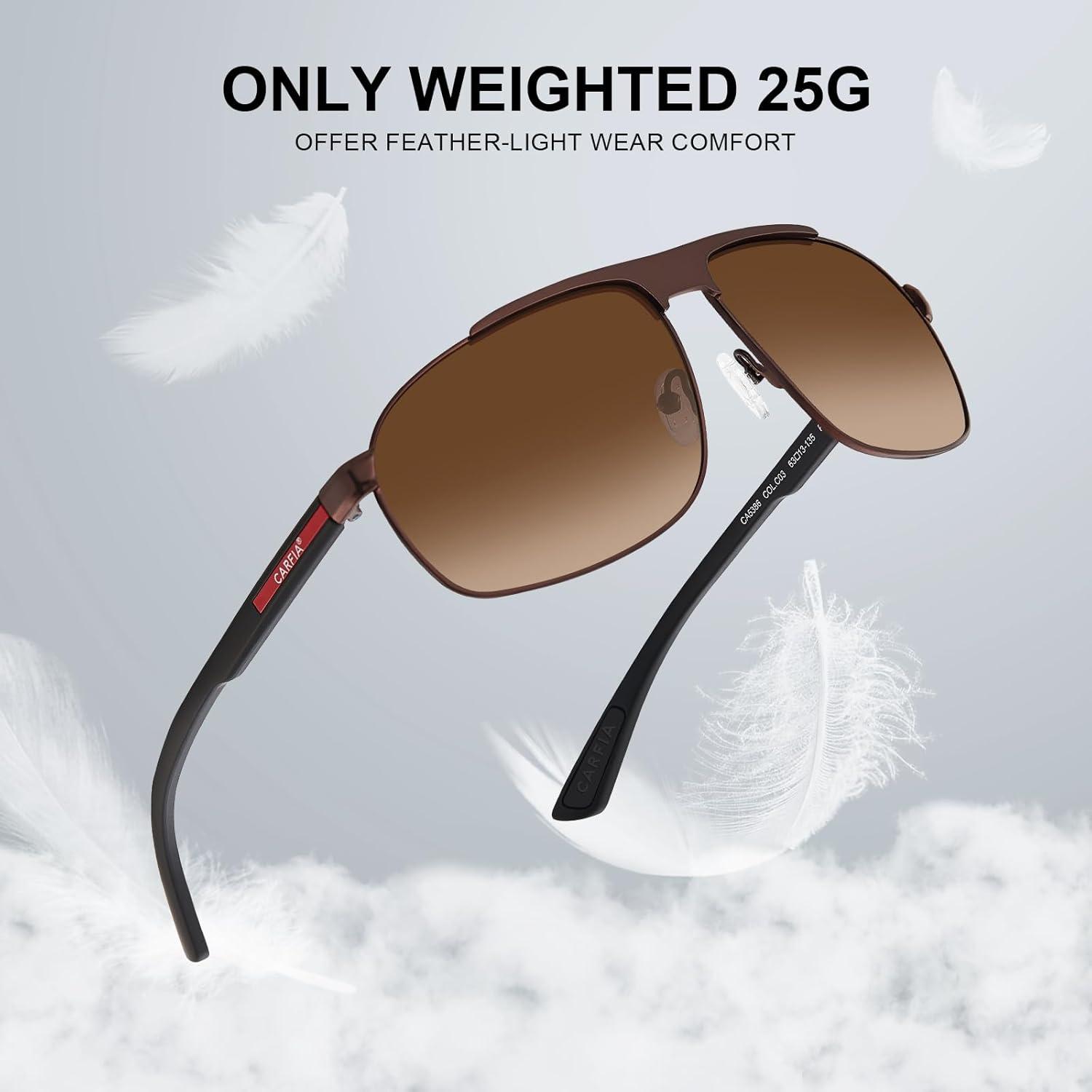 imageCARFIA Large Curved Cool Polarized Sunglasses for Men UV Protection Lightweight Metal Frame Outdoor Trendy Driving Sunnies2 Matted Brown Frame Gradient Brown Lens