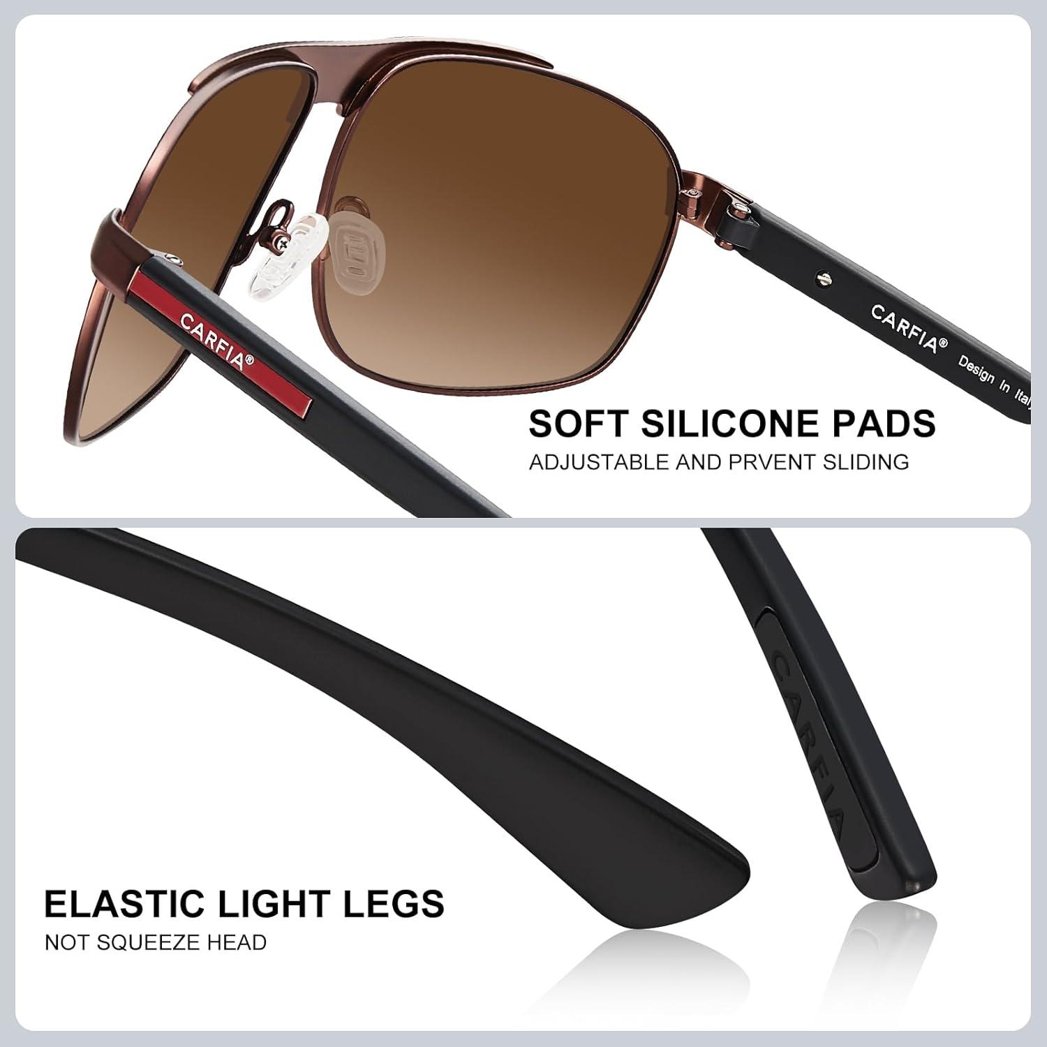 imageCARFIA Large Curved Cool Polarized Sunglasses for Men UV Protection Lightweight Metal Frame Outdoor Trendy Driving Sunnies2 Matted Brown Frame Gradient Brown Lens