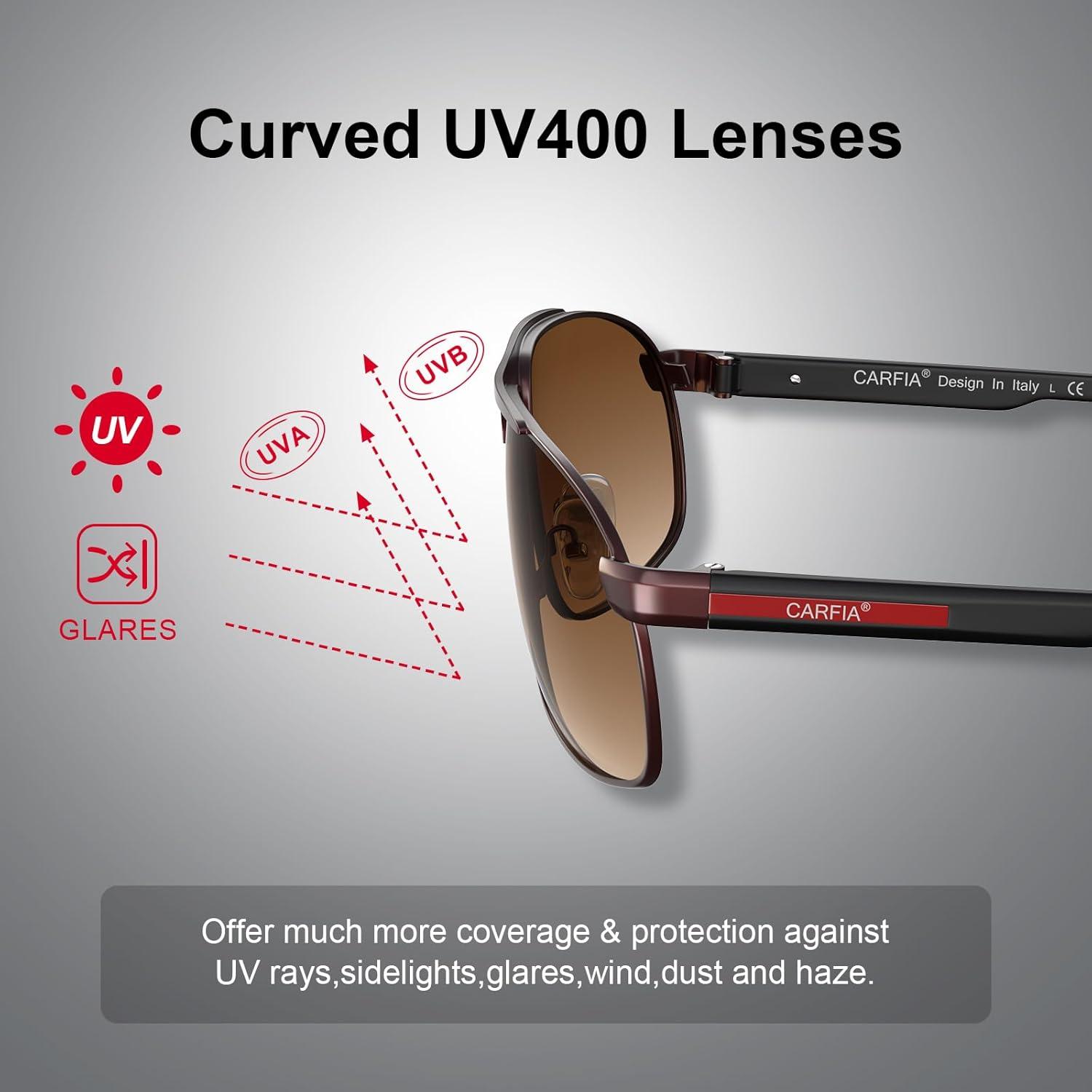 imageCARFIA Large Curved Cool Polarized Sunglasses for Men UV Protection Lightweight Metal Frame Outdoor Trendy Driving Sunnies3 Matted Brown Frame Gradient Brown Lens1