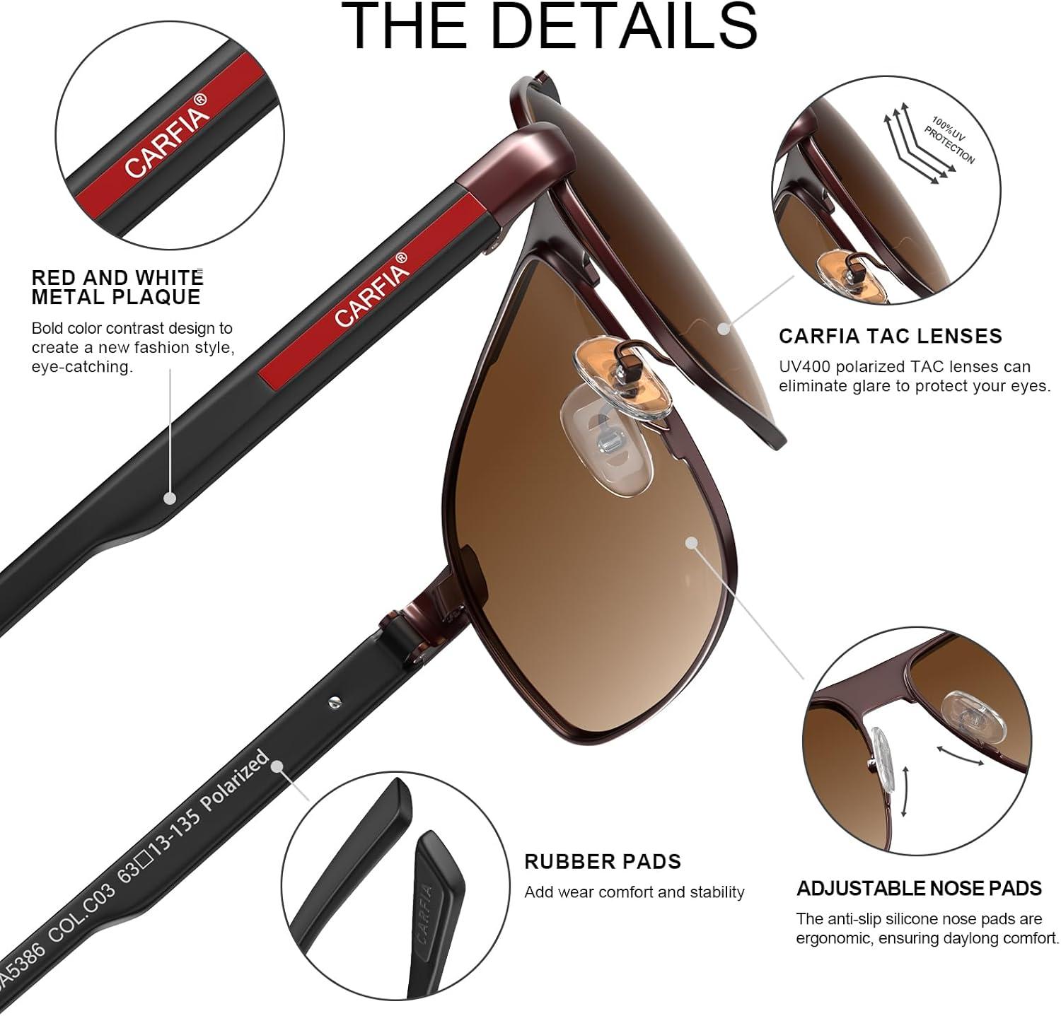 imageCARFIA Large Curved Cool Polarized Sunglasses for Men UV Protection Lightweight Metal Frame Outdoor Trendy Driving Sunnies3 Matted Brown Frame Gradient Brown Lens1