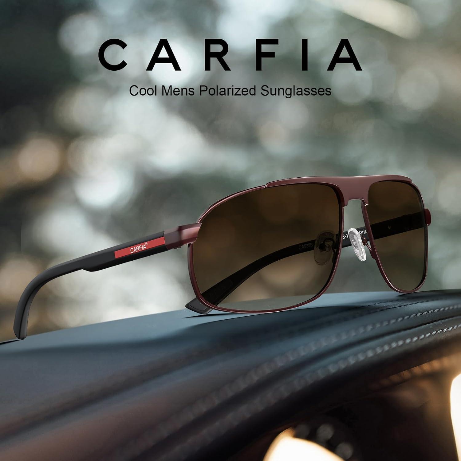 imageCARFIA Large Curved Cool Polarized Sunglasses for Men UV Protection Lightweight Metal Frame Outdoor Trendy Driving Sunnies3 Matted Brown Frame Gradient Brown Lens1