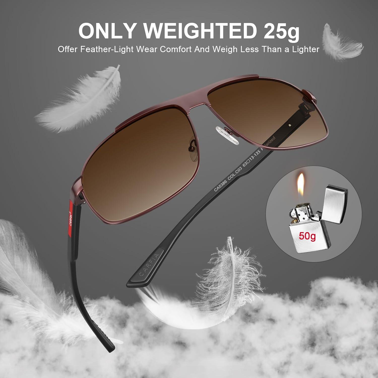 imageCARFIA Large Curved Cool Polarized Sunglasses for Men UV Protection Lightweight Metal Frame Outdoor Trendy Driving Sunnies3 Matted Brown Frame Gradient Brown Lens1