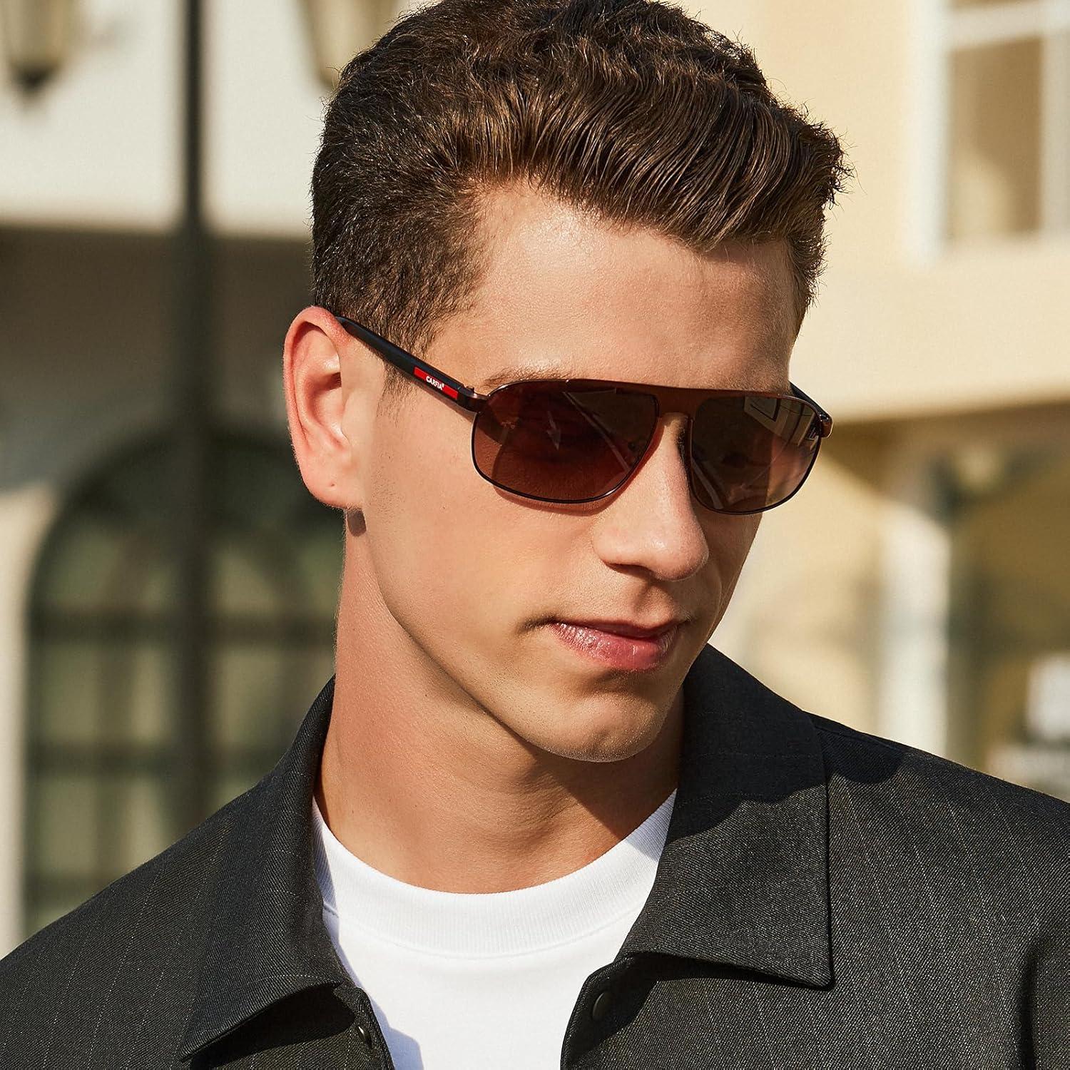 imageCARFIA Large Curved Cool Polarized Sunglasses for Men UV Protection Lightweight Metal Frame Outdoor Trendy Driving Sunnies3 Matted Brown Frame Gradient Brown Lens1