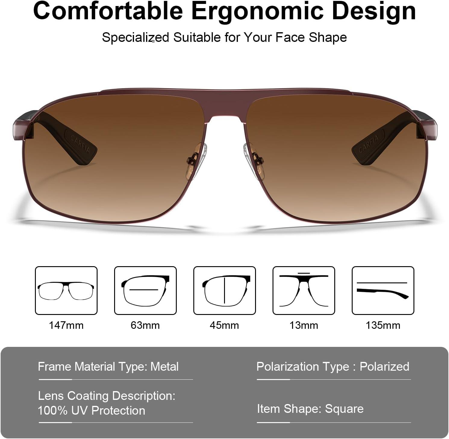imageCARFIA Large Curved Cool Polarized Sunglasses for Men UV Protection Lightweight Metal Frame Outdoor Trendy Driving Sunnies3 Matted Brown Frame Gradient Brown Lens1