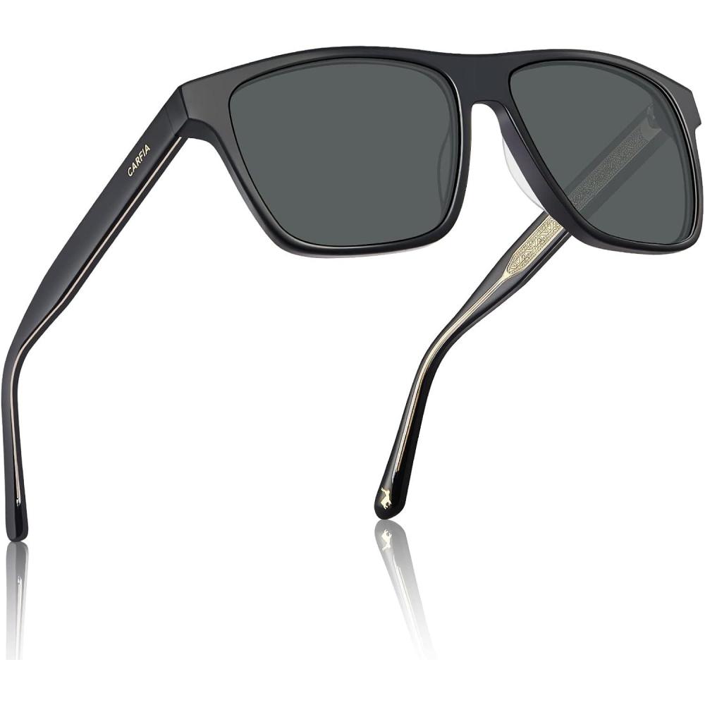 imageCARFIA Curved Acetate Polarized Sunglasses for Men UV Protection Cool Retro Driving Eyewears with Embossed Pattern Wire Core3 Black Frame Grey Lens