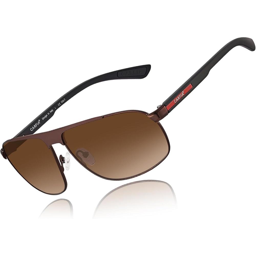 imageCARFIA Large Curved Cool Polarized Sunglasses for Men UV Protection Lightweight Metal Frame Outdoor Trendy Driving Sunnies2 Matted Brown Frame Gradient Brown Lens