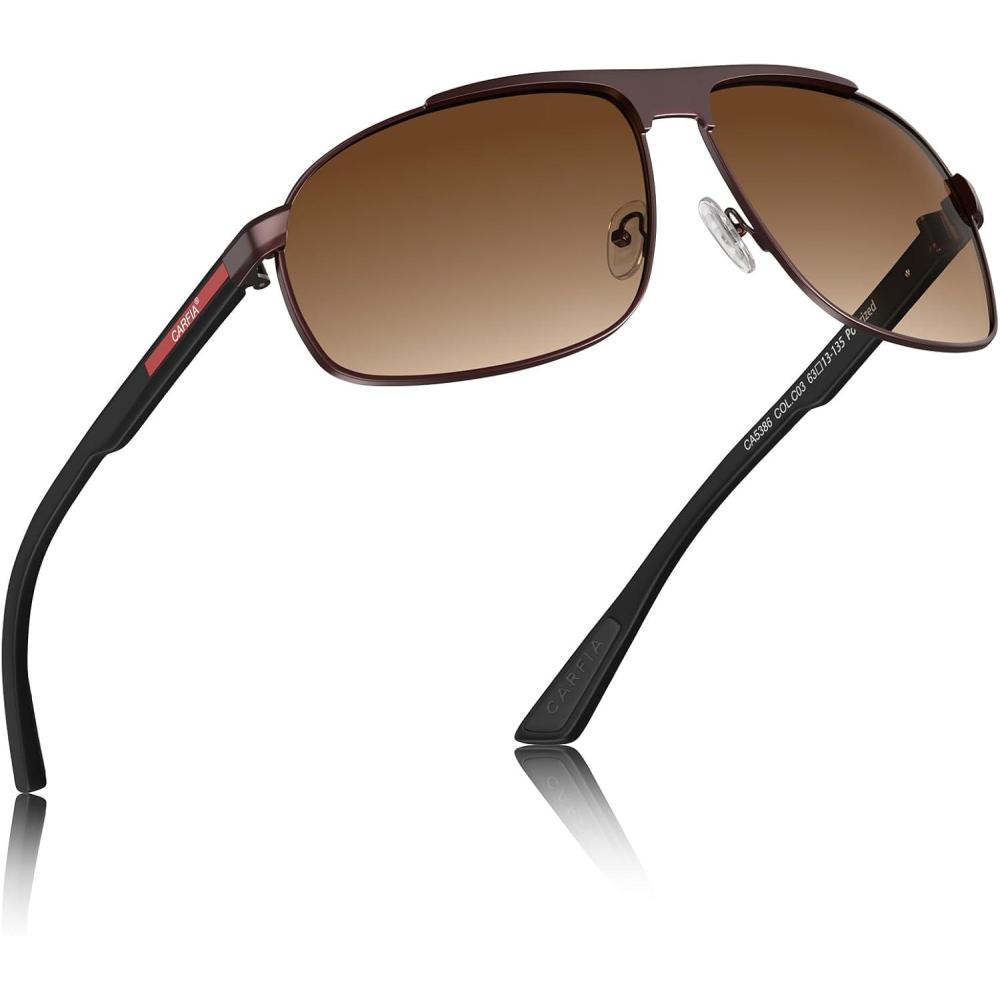 imageCARFIA Large Curved Cool Polarized Sunglasses for Men UV Protection Lightweight Metal Frame Outdoor Trendy Driving Sunnies3 Matted Brown Frame Gradient Brown Lens1