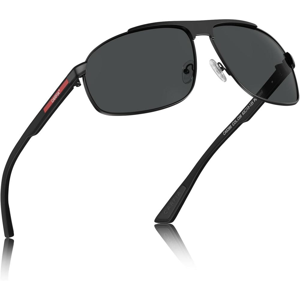 imageCARFIA Large Curved Cool Polarized Sunglasses for Men UV Protection Lightweight Metal Frame Outdoor Trendy Driving Sunnies4 Matted Black Frame Grey Lens1