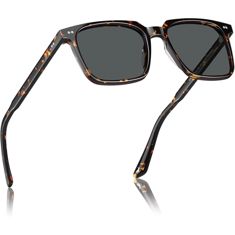 imageCARFIA Retro Cool Acetate Sunglasses for Men Polarized UV Protection Trendy Square Male Sunnies Outdoor Driving Eyewears5 Yellow Tortoise Frame Grey Lens