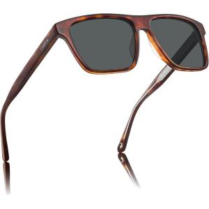 CARFIA Curved Acetate Polarized Sunglasses for Men UV Protection, Cool Retro Driving Eyewears with Embossed Pattern Wire Core(1. Brown Tortoise Frame Grey Lens)