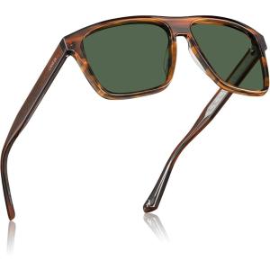 CARFIA Curved Acetate Polarized Sunglasses for Men UV Protection, Cool Retro Driving Eyewears with Embossed Pattern Wire Core(4. Brown Striped Frame Green Lens)
