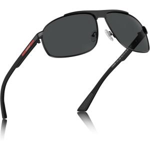 CARFIA Large Curved Cool Polarized Sunglasses for Men UV Protection, Lightweight Metal Frame Outdoor Trendy Driving Sunnies(4. Matted Black Frame Grey Lens/1)