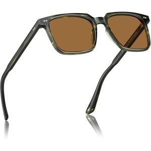 CARFIA Retro Cool Acetate Sunglasses for Men Polarized UV Protection, Trendy Square Male Sunnies Outdoor Driving Eyewears(3. Green Demi Frame Brown Lens)